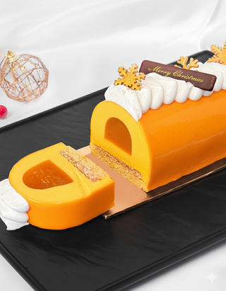 Mango Passion Fruit Christmas Log Cake