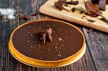 Load image into Gallery viewer, tart with chocolate and salted caramel, and chocolate flakes
